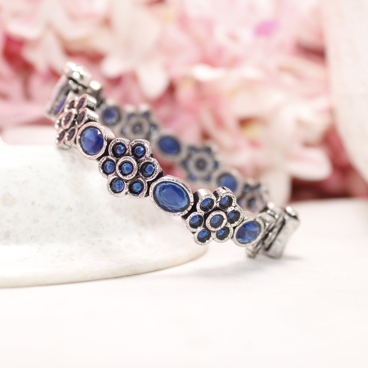 KALKI - OXIDISED SILVER LOOK ALIKE KADA - BLUE - kada