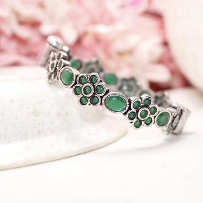 KALKI - OXIDISED SILVER LOOK ALIKE KADA - GREEN - kada