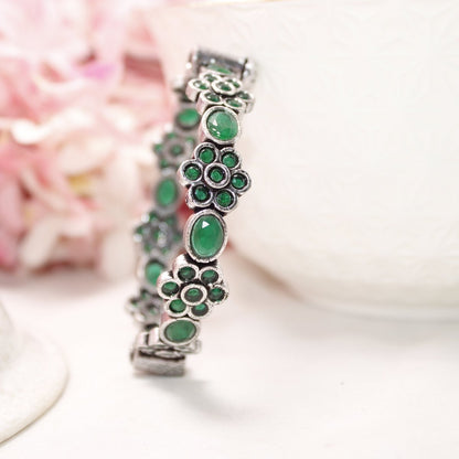 KALKI - OXIDISED SILVER LOOK ALIKE KADA - GREEN - kada