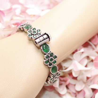 KALKI - OXIDISED SILVER LOOK ALIKE KADA - GREEN - kada