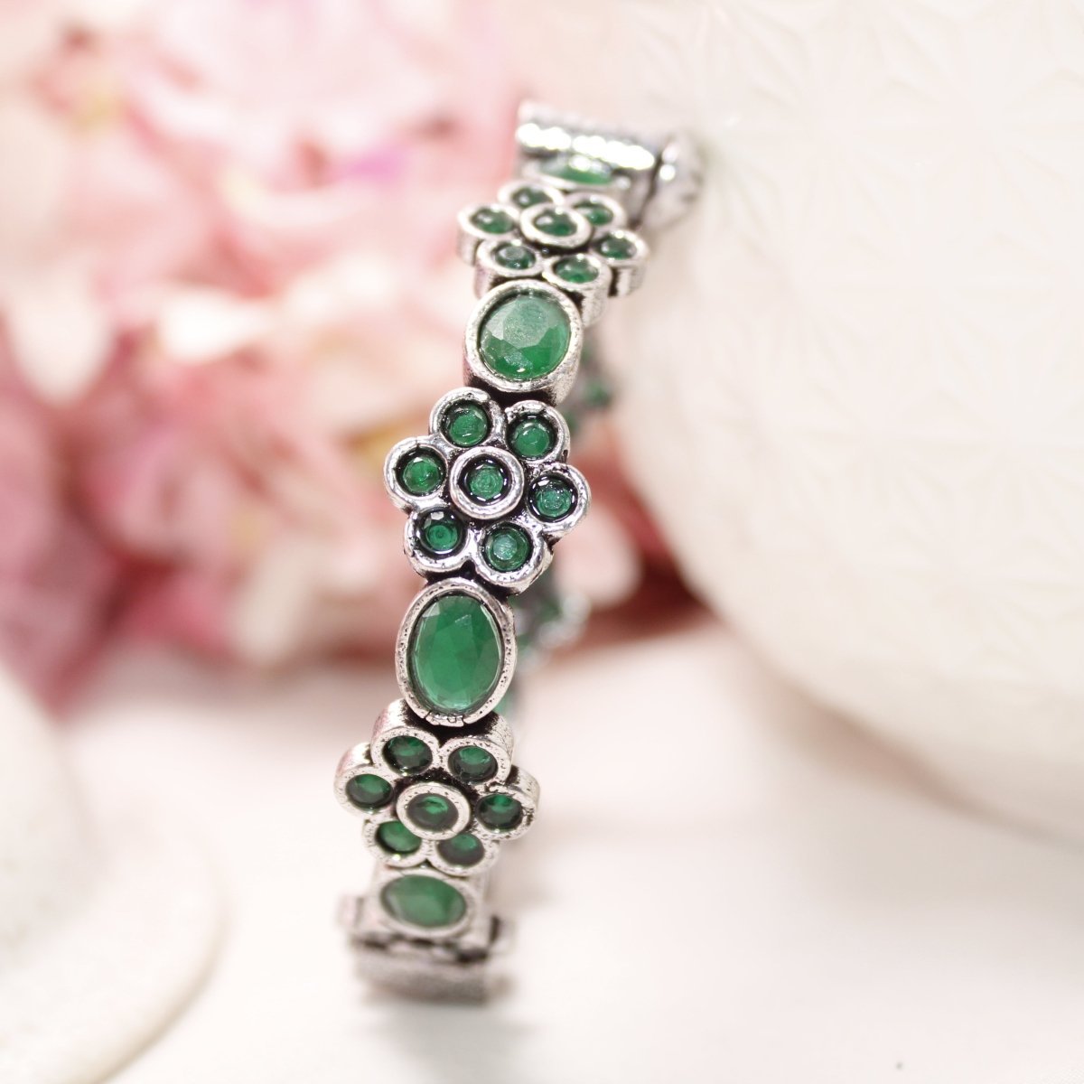 KALKI - OXIDISED SILVER LOOK ALIKE KADA - GREEN - kada