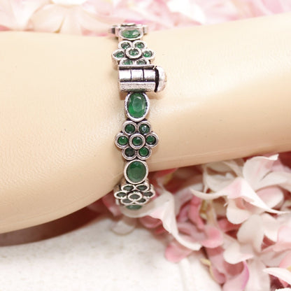 KALKI - OXIDISED SILVER LOOK ALIKE KADA - GREEN - kada