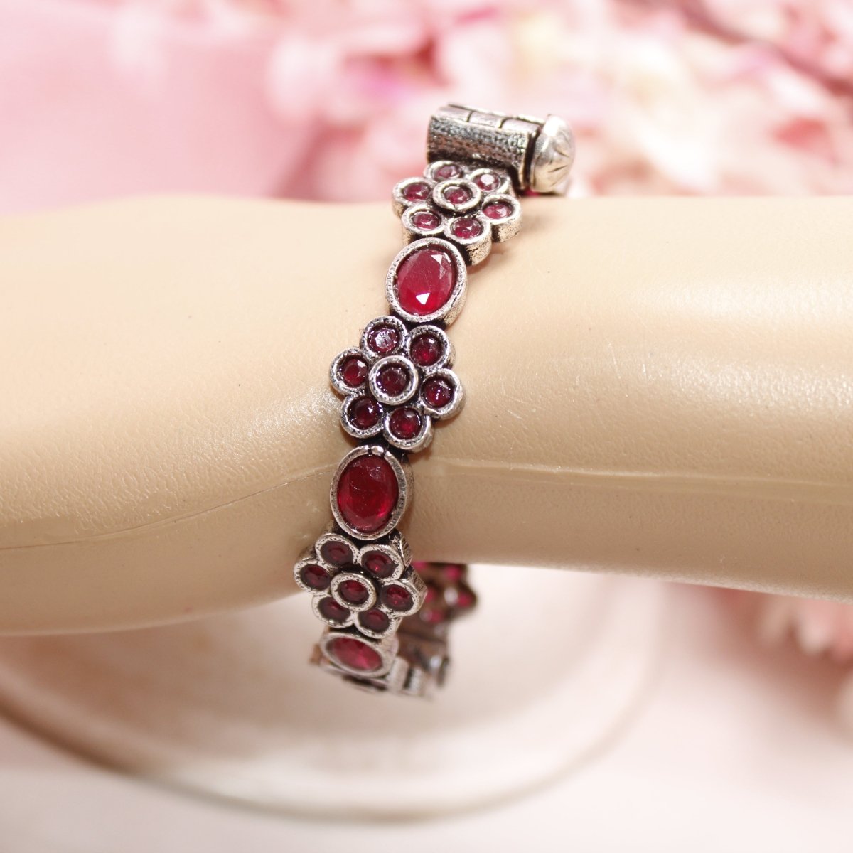 KALKI - OXIDISED SILVER LOOK ALIKE KADA - RED - kada