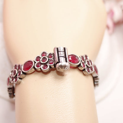 KALKI - OXIDISED SILVER LOOK ALIKE KADA - RED - kada