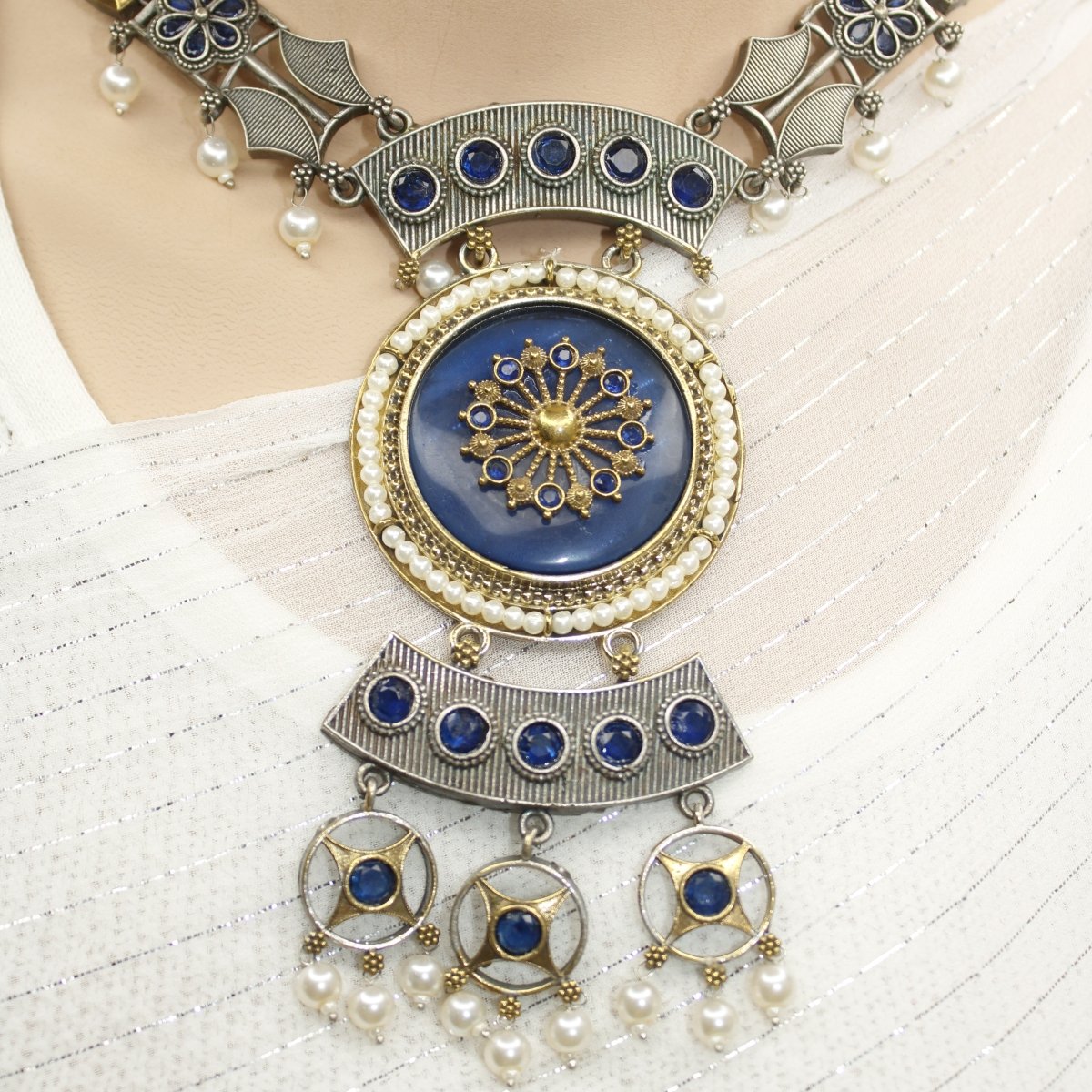 KAMYA - RAJPUTANA DUAL - TONE NECKLACE SET - BLUE - Necklaces