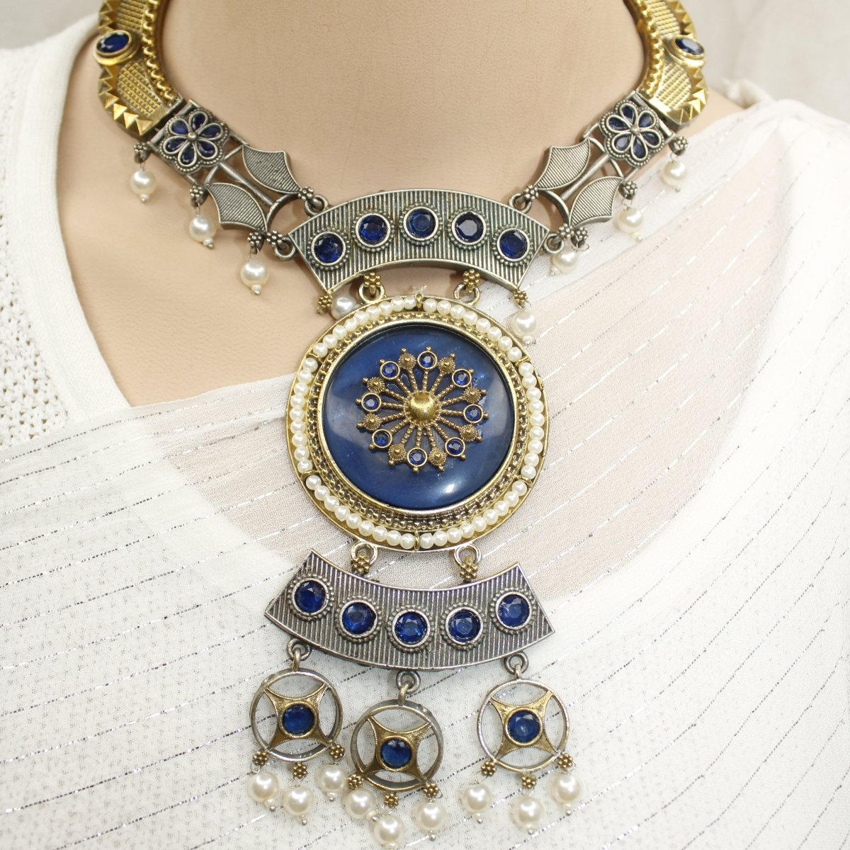 KAMYA - RAJPUTANA DUAL - TONE NECKLACE SET - BLUE - Necklaces