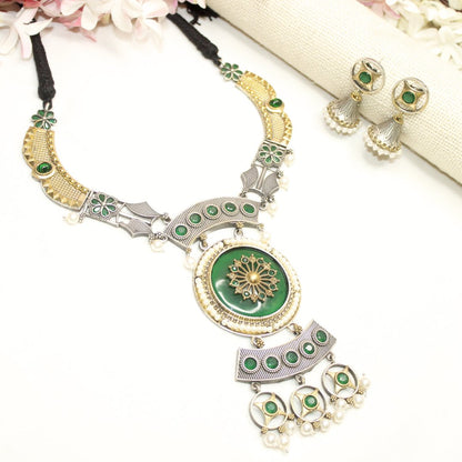 KAMYA - RAJPUTANA DUAL - TONE NECKLACE SET - GREEN - Necklaces