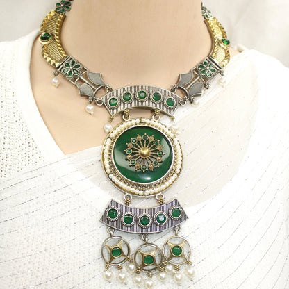 KAMYA - RAJPUTANA DUAL - TONE NECKLACE SET - GREEN - Necklaces