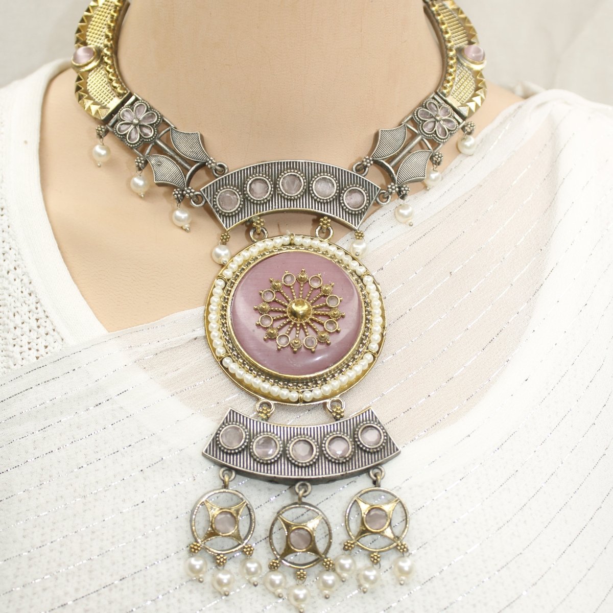 KAMYA - RAJPUTANA DUAL - TONE NECKLACE SET - PINK - Necklaces