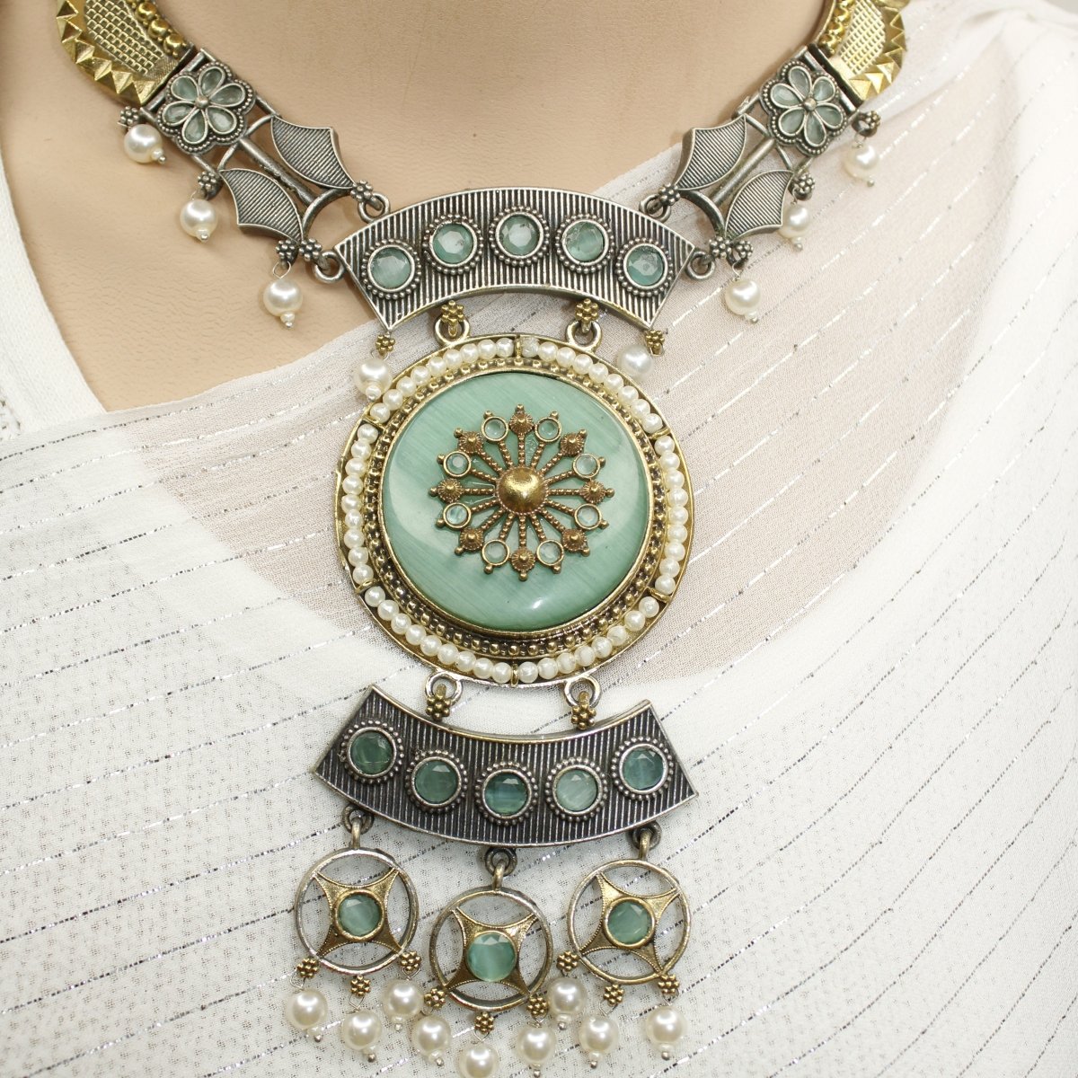 KAMYA - RAJPUTANA DUAL - TONE NECKLACE SET - TURQUOISE - Necklaces