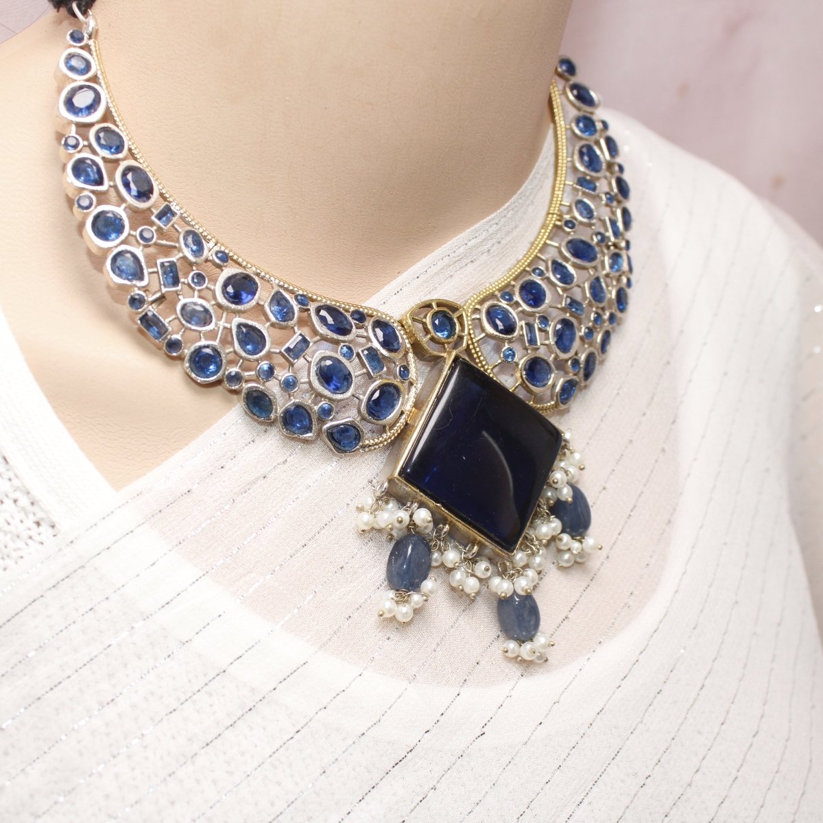 KANAK DUAL - TONE NECKLACE - BLUE - Necklaces