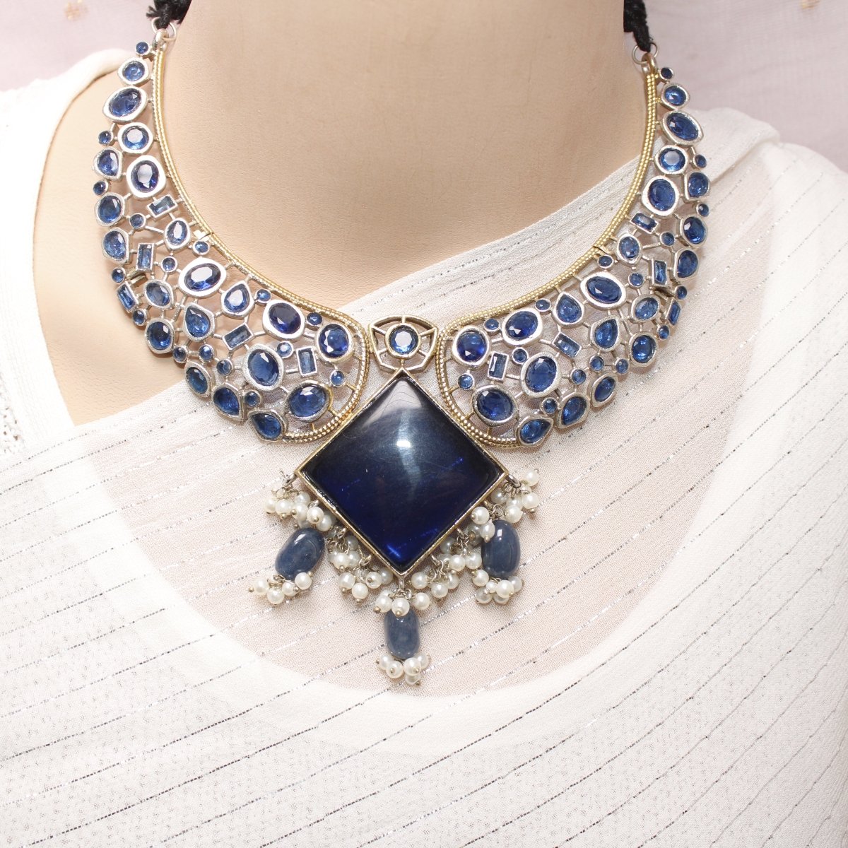 KANAK DUAL - TONE NECKLACE - BLUE - Necklaces