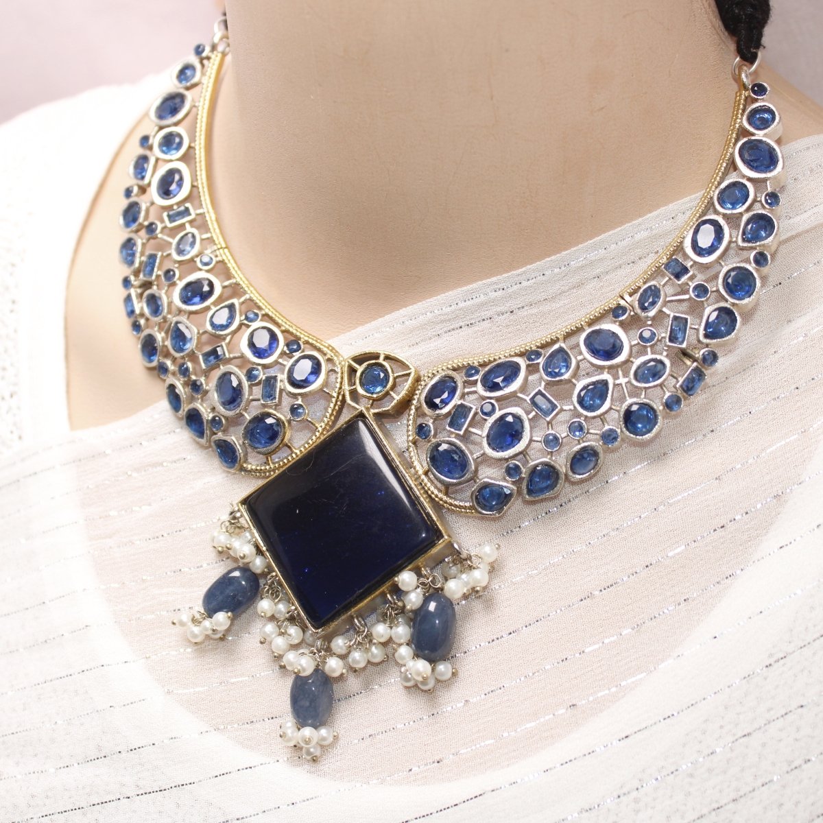 KANAK DUAL - TONE NECKLACE - BLUE - Necklaces