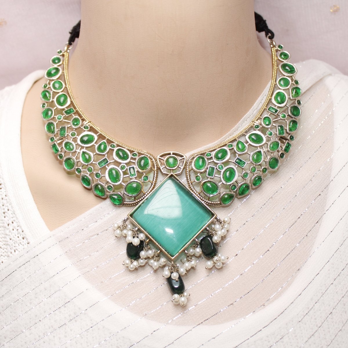 KANAK DUAL - TONE NECKLACE - GREEN - Necklaces