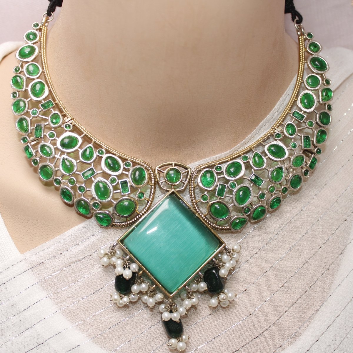 KANAK DUAL - TONE NECKLACE - GREEN - Necklaces