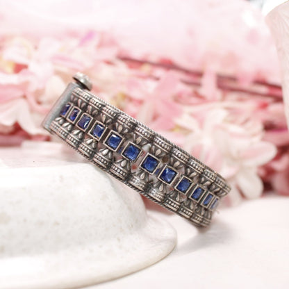 KASTURI - OXIDISED SILVER LOOK ALIKE KADA - BLUE - kada