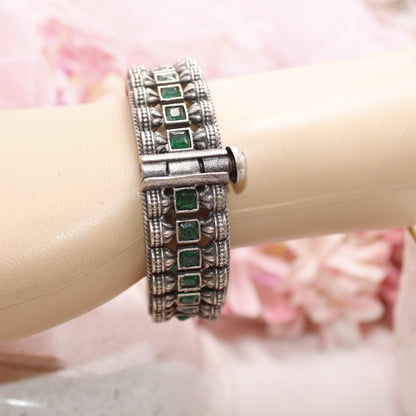 KASTURI - OXIDISED SILVER LOOK ALIKE KADA - GREEN - kada