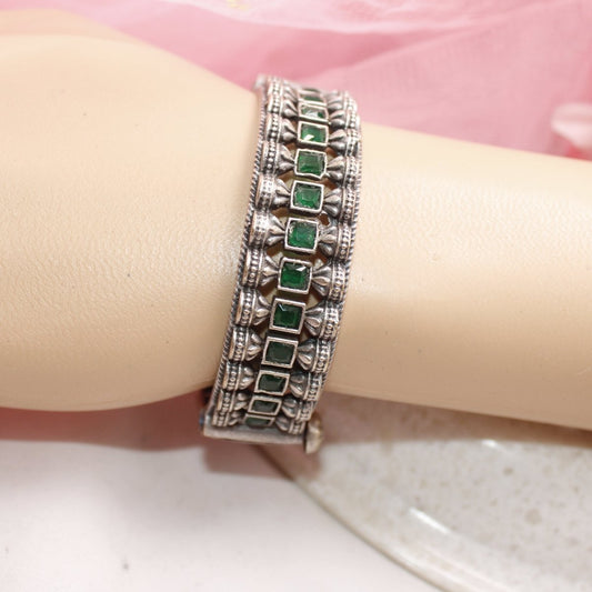 KASTURI - OXIDISED SILVER LOOK ALIKE KADA - GREEN - kada