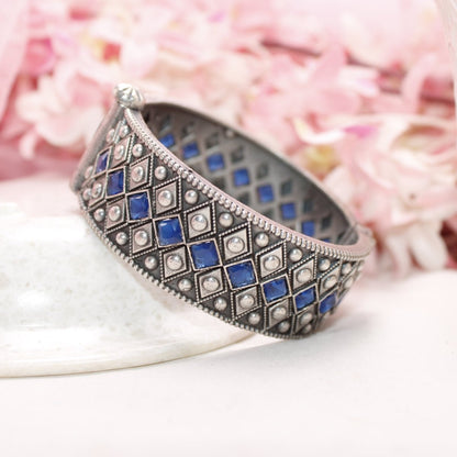 KAVERI - OXIDISED SILVER LOOK ALIKE KADA - BLUE - kada