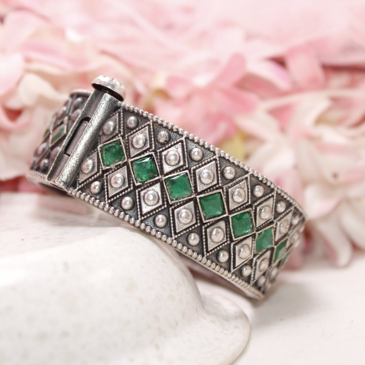 KAVERI - OXIDISED SILVER LOOK ALIKE KADA - GREEN - kada