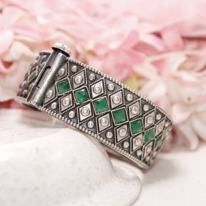 KAVERI - OXIDISED SILVER LOOK ALIKE KADA - GREEN - kada