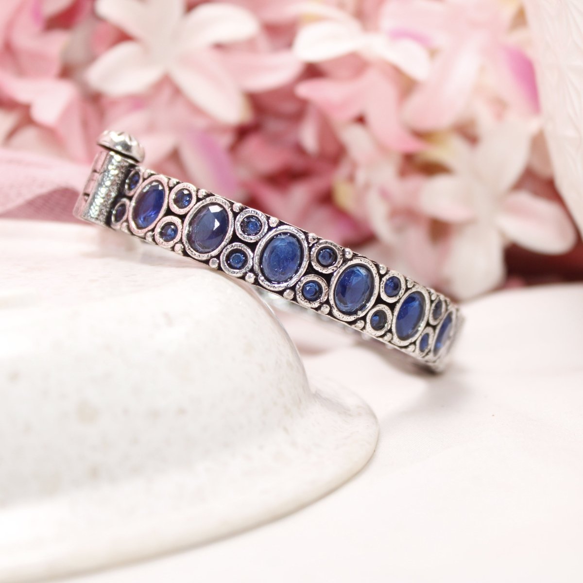 KESAR - OXIDISED SILVER LOOK ALIKE KADA - BLUE - kada