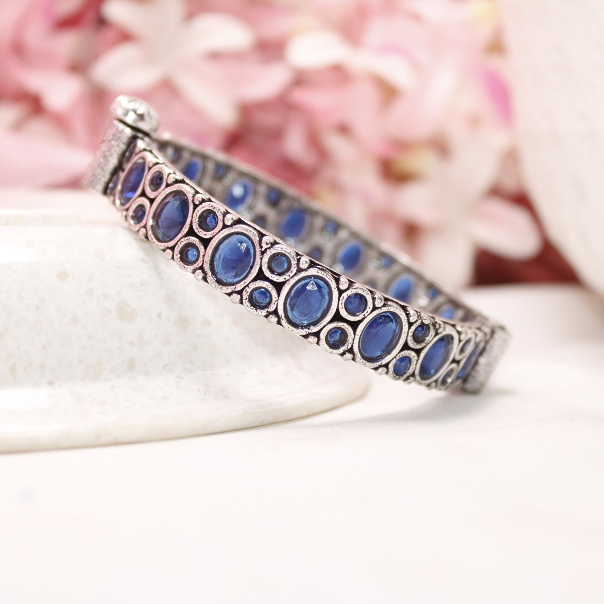 KESAR - OXIDISED SILVER LOOK ALIKE KADA - BLUE - kada