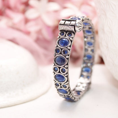 KESAR - OXIDISED SILVER LOOK ALIKE KADA - BLUE - kada