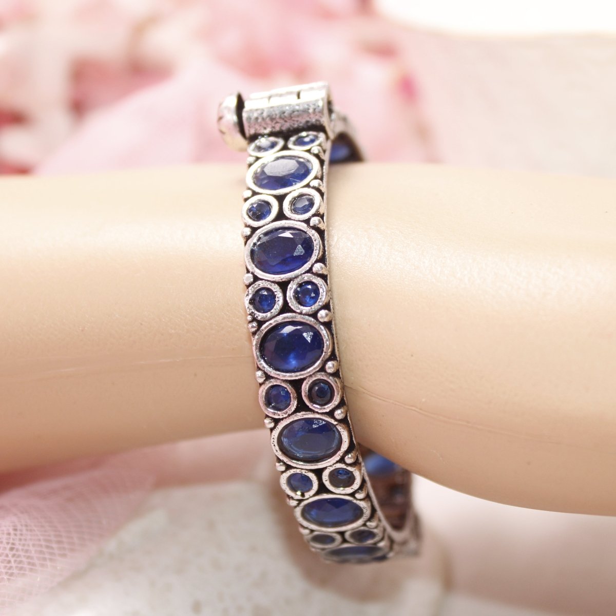 KESAR - OXIDISED SILVER LOOK ALIKE KADA - BLUE - kada