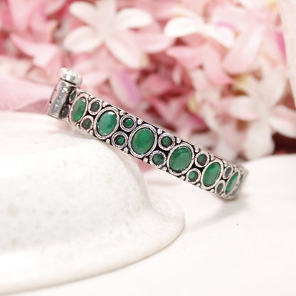 KESAR - OXIDISED SILVER LOOK ALIKE KADA - GREEN - kada