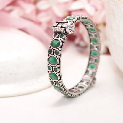 KESAR - OXIDISED SILVER LOOK ALIKE KADA - GREEN - kada