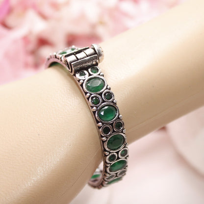 KESAR - OXIDISED SILVER LOOK ALIKE KADA - GREEN - kada