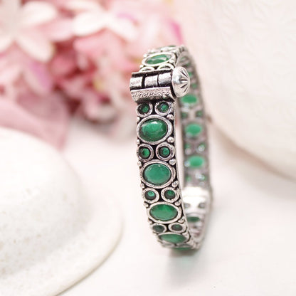 KESAR - OXIDISED SILVER LOOK ALIKE KADA - GREEN - kada