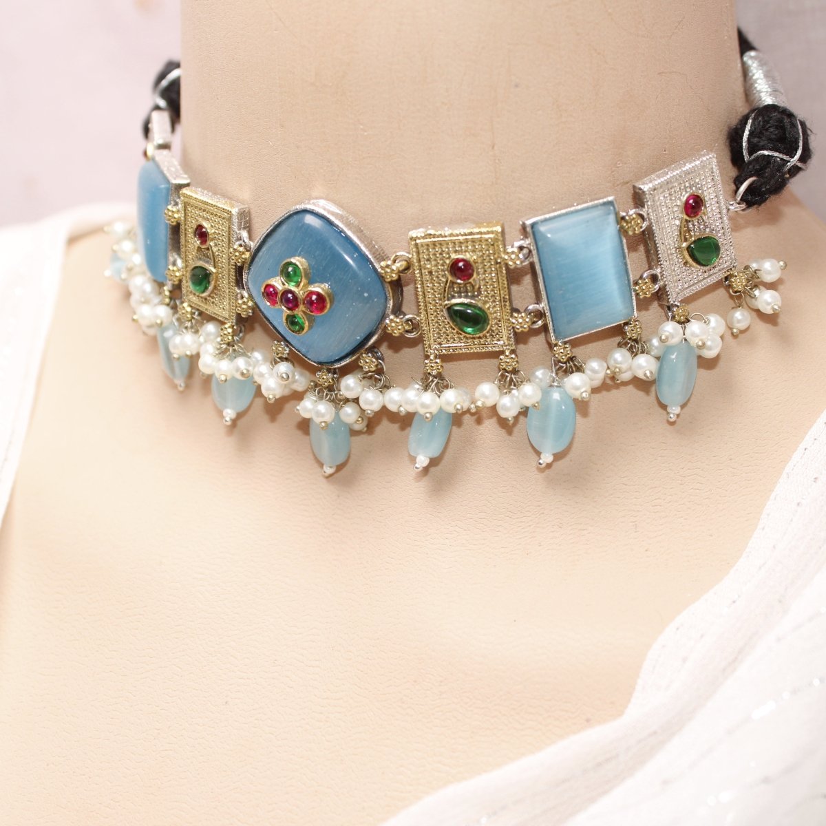 KHANAK STONE & DUAL - TONE CHOKER NECKLACE - BLUE - Necklaces