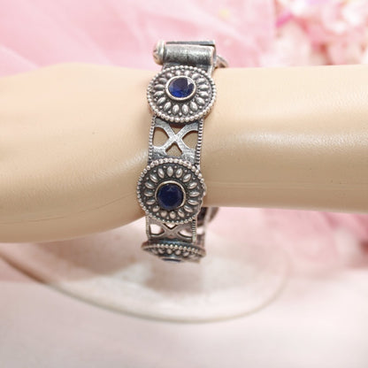 KISHA - OXIDISED SILVER LOOK ALIKE KADA - BLUE - kada