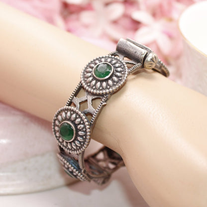 KISHA - OXIDISED SILVER LOOK ALIKE KADA - GREEN - kada