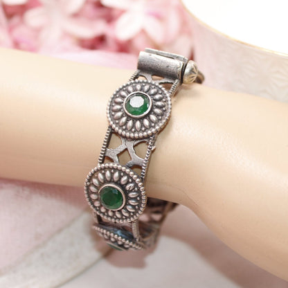 KISHA - OXIDISED SILVER LOOK ALIKE KADA - GREEN - kada