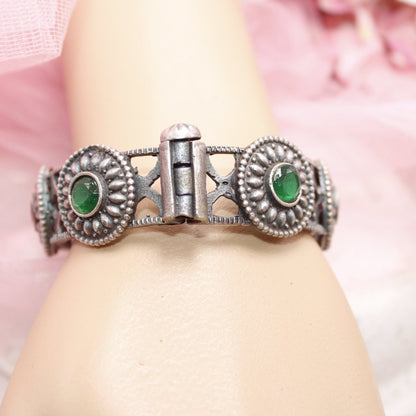 KISHA - OXIDISED SILVER LOOK ALIKE KADA - RED & GREEN - kada