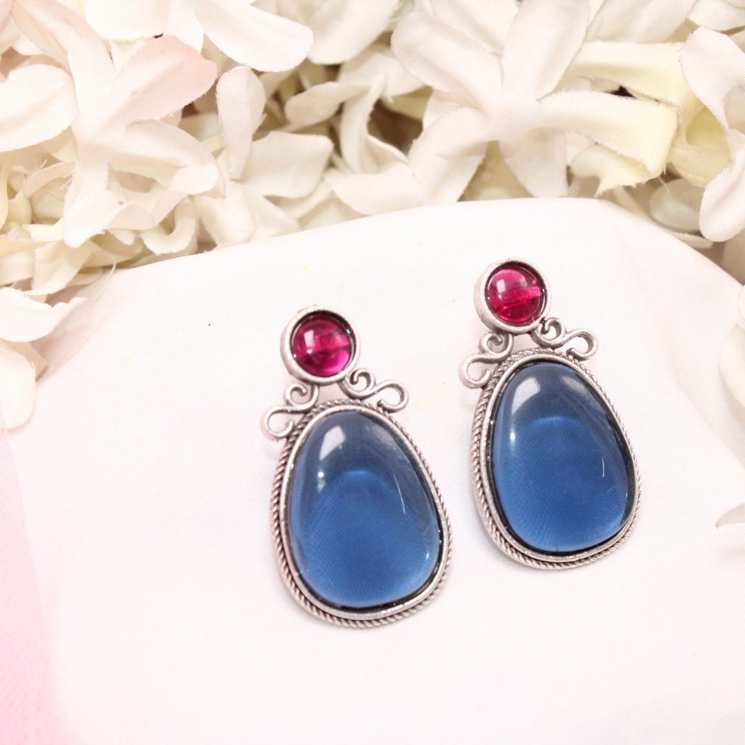 KIYA MONALISA STONE STUD-BLUE & MAGENTA -EARRING