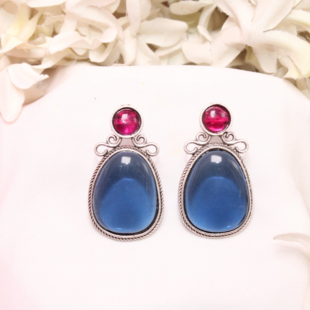 KIYA MONALISA STONE STUD-BLUE & MAGENTA -EARRING