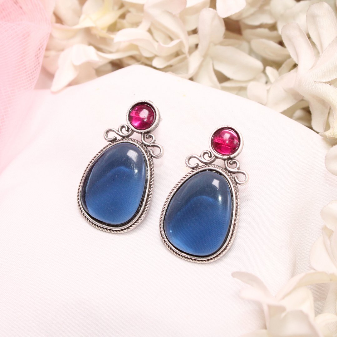 KIYA MONALISA STONE STUD-BLUE & MAGENTA -EARRING