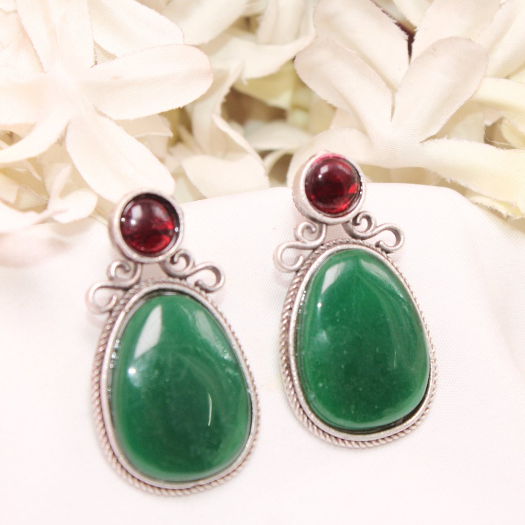 KIYA MONALISA STONE STUD-GREEN & MAGENTA -EARRING