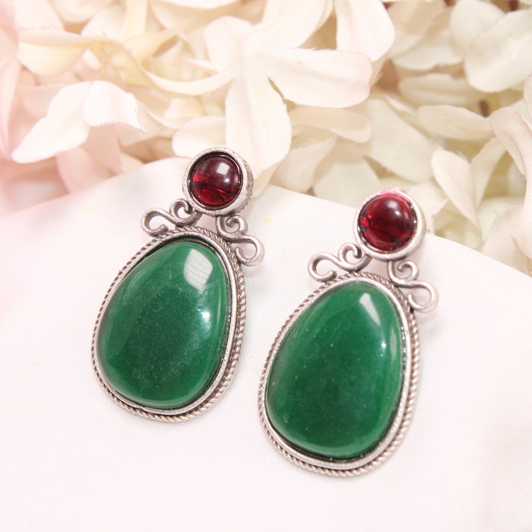 KIYA MONALISA STONE STUD-GREEN & MAGENTA -EARRING