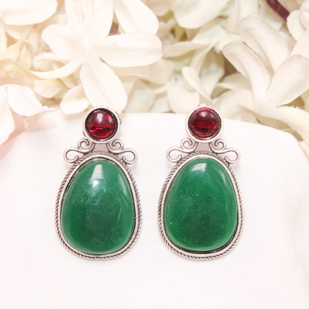 KIYA MONALISA STONE STUD-GREEN & MAGENTA -EARRING