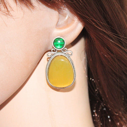 KIYA MONALISA STONE STUD-YELLOW & GREEN -EARRING