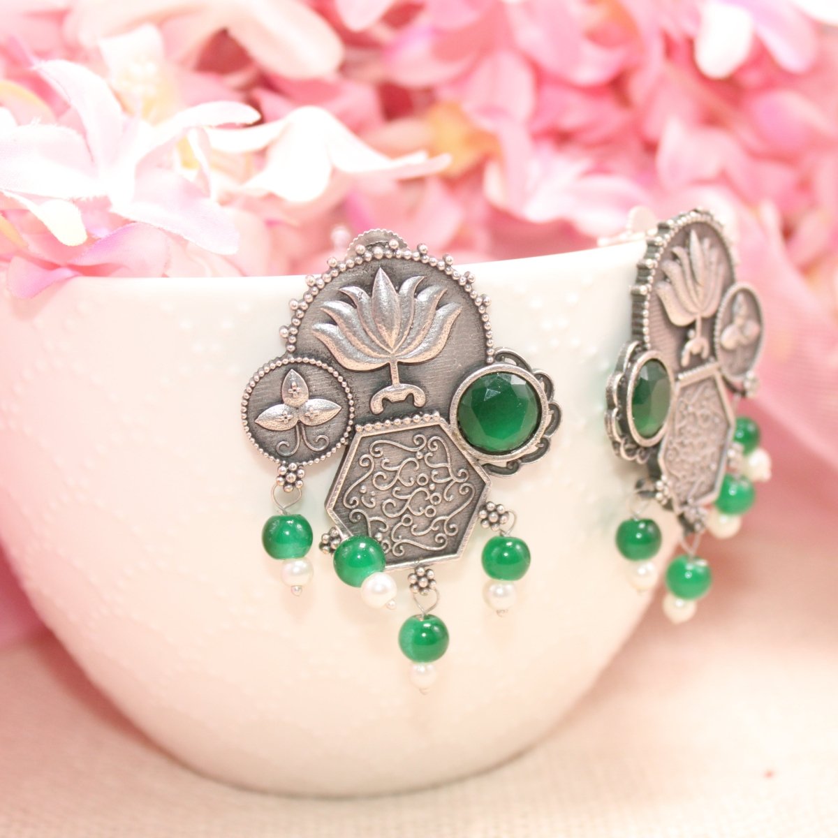 LOTUS FUSION EARRINGS-GREEN -Earrings