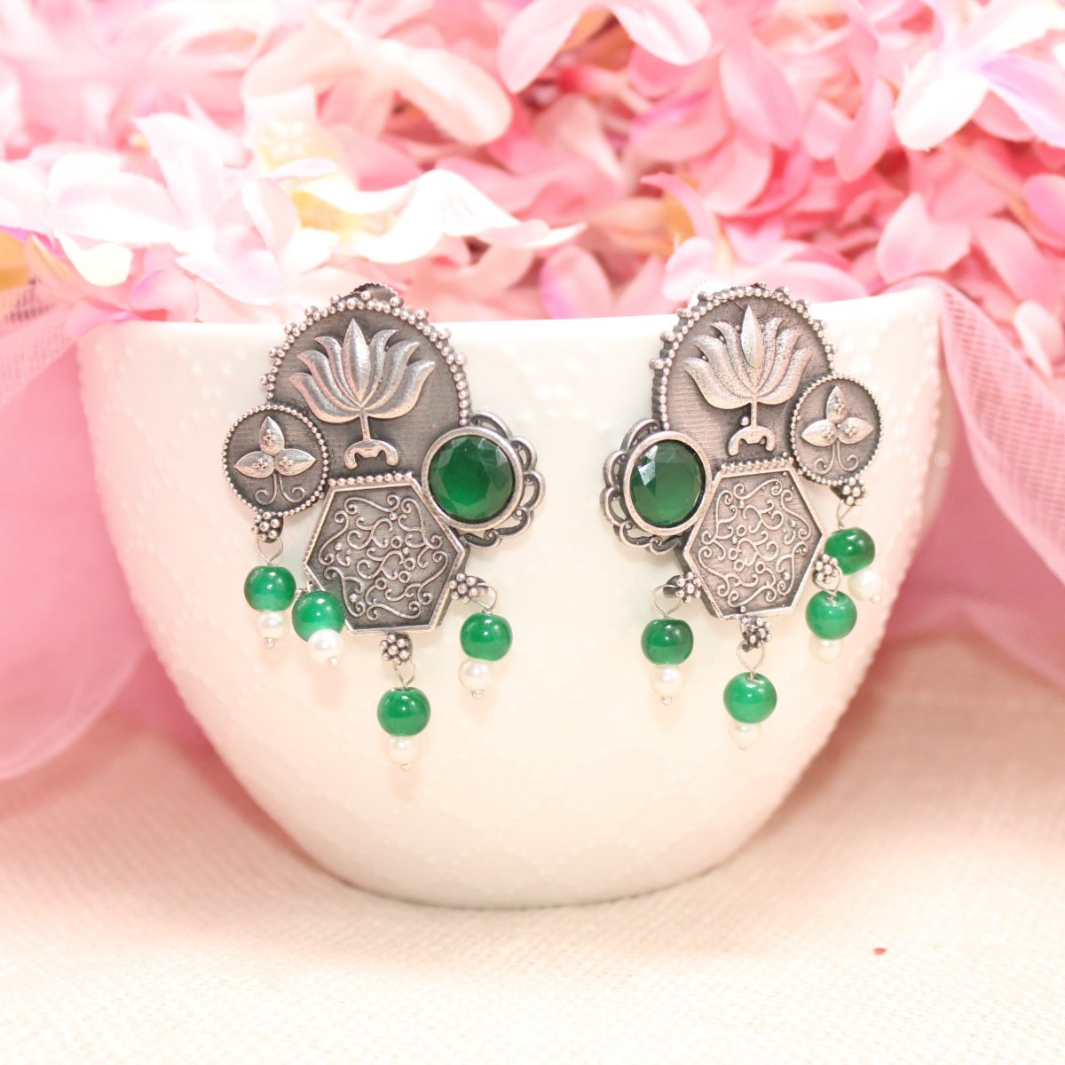 LOTUS FUSION EARRINGS-GREEN -Earrings