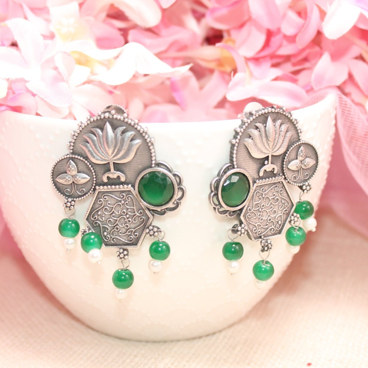 LOTUS FUSION EARRINGS-GREEN -Earrings