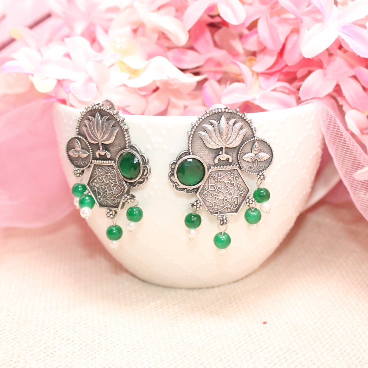 LOTUS FUSION EARRINGS-GREEN -Earrings