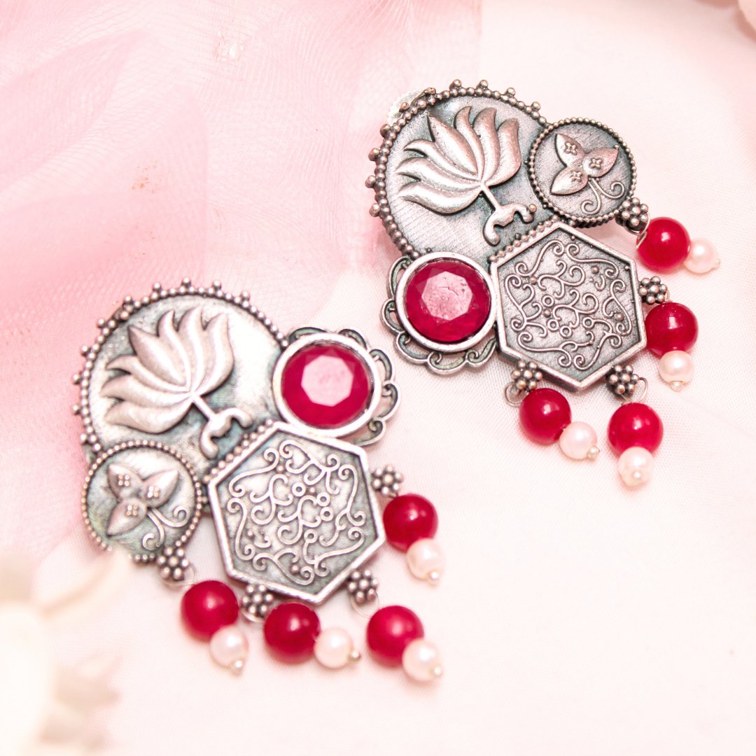 LOTUS FUSION EARRINGS-RED -Earrings